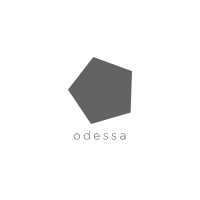 Gray pentagon logo with the word “odessa” below it on a white background